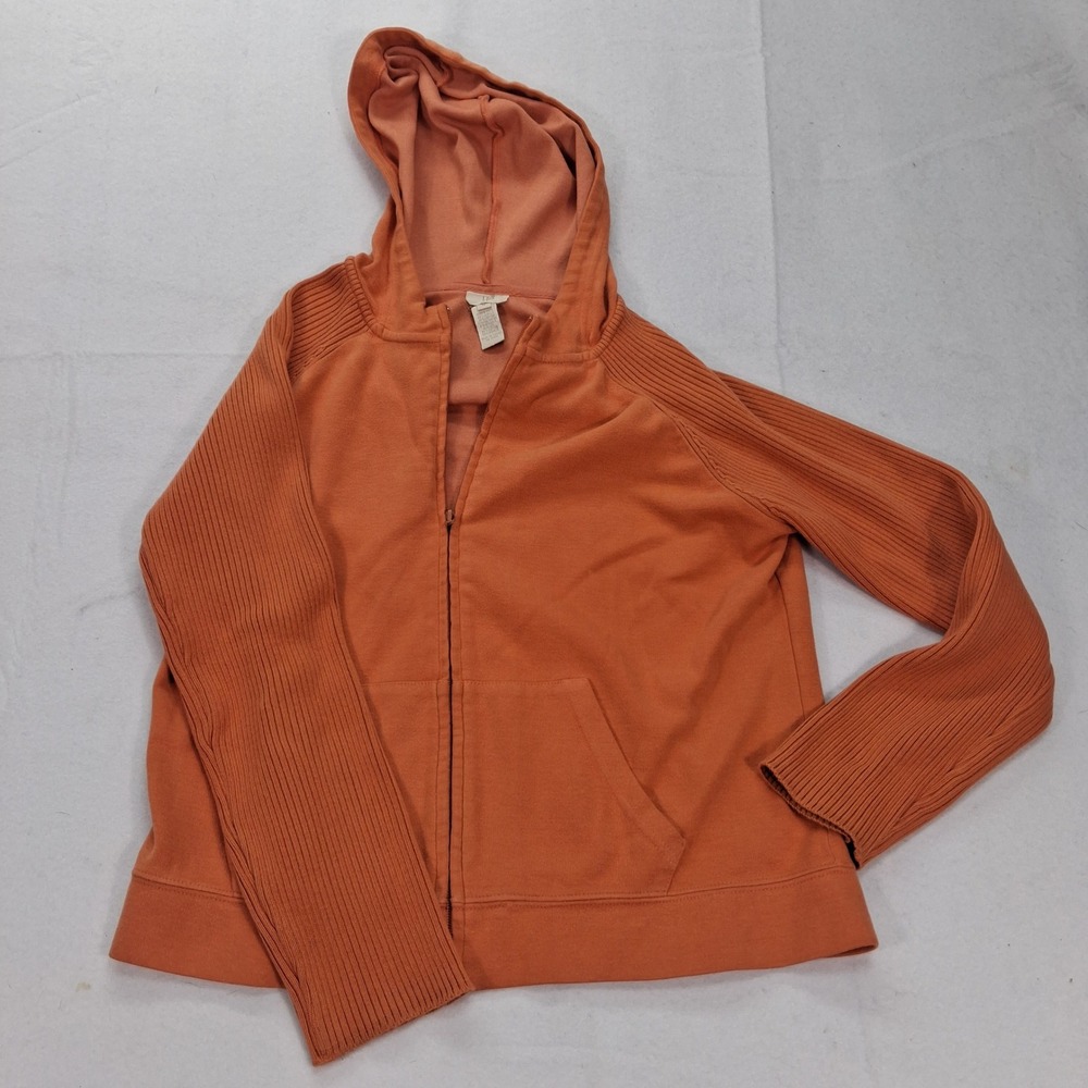 J. Jill Hoodie Womens Medium Orange Ribbed Raglan Sleeve Full Zip EUC
